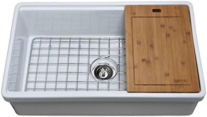 Empire Industries To33s Tosca Reversible Farmhouse Fireclay Kitchen Sink With Cutting Board Grid And Strainer 33 White Amazon Sg Home Improvement