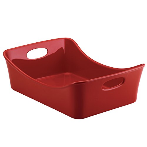 Rachael Ray Solid Glaze Ceramics Roasting Pan/Baking Pan/Lasagna Pan - 9 Inch x 13 Inch, Red