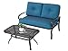 Incbruce Patio Loveseat with Coffee Table - Outdoor Bench with Cushion,2 Piece Wrought Iron Outdoor Loveseat Metal Frame Porch Furniture Set Bench for Patio, Poolside, Garden (Peacock Blue)