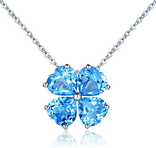 JIANGXINColorful Birthstone 925 Sterling Silver Handmade Pendant Necklace for Women Lucky Four Leaf Clover Plant Shamrock Jewelry Rhodium Plated