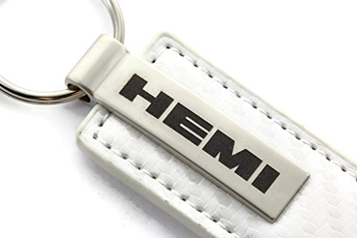 Chrysler Dodge Ram Hemi White Carbon Fiber Leather Key Chain