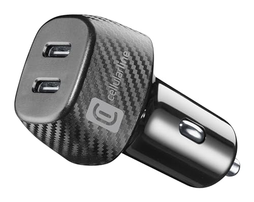Cellularline - Caricabatterie da Auto per Accendisigari 12/24V con 2 Prese USB-C e 40 Watt di Potenza in Ricarica Rapida - iPhone, Samsung, Huawei And Other Smartphones And Tablets - Nero