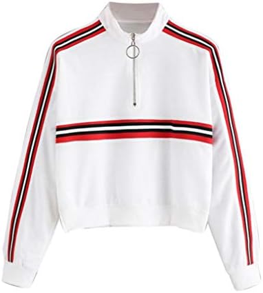 HARRYSTORE Women Girl Petite Zip Collar Long Sleeve Casual Crop Jumper Sweatshirt Pullover Tops