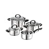 Karcher Mia Pannenset van roestvrij staal, kookgerei, inductiekookpannenset, pannen met glazen deksel en steelpan, 4…