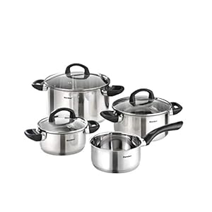 Karcher Mia Pannenset van roestvrij staal, kookgerei, inductiekookpannenset, pannen met glazen deksel en steelpan, 4…