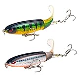 GUFIKY 2-Pack Whopper Plopper Bass Lure 4.0 inch/0.5 oz with Rotating Spins Tail for Trout ，Walleye，Pike and Musky Topwater Floating Fishing Lures with Barb Treble Hooks