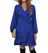 Women's Ribbed Knit Sweater Dress - V Neck Long Sleeve A-Line For Fall & Winter