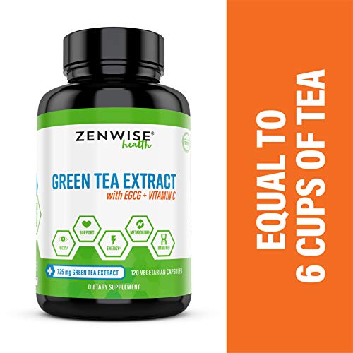 Vegan Green Tea Extract with EGCG & Vitamin C - Antioxidant & Immune Supplement - Metabolism Booster for Weight Support - for Skin & Heart Health + Brain & Memory Boost - 120 Count