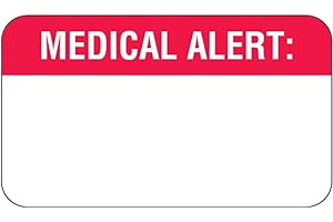 Medical Alert Label for Chart Safety 1-1/2” x 7/8” White Red Doctor Stuff Custom Write-in Field Permanent Adhesive 250 Stickers/Roll