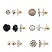 Lux Accessories Black Rose Pave Disc Faux Pearl Flower Floral Multiple Stud Earring Set