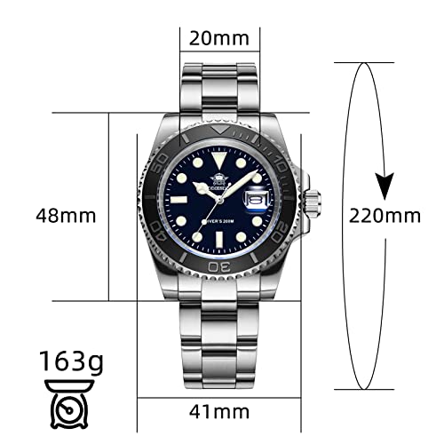 ADDIESDIVE Black Sliver Watches for Men Analog Quartz Movement 200 M Waterproof Luminous Watch