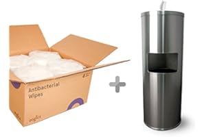 Zogics Antibacterial Wipes (4 Rolls/Case) + Stainless Steel Gym Wipes Floor Dispenser with Door