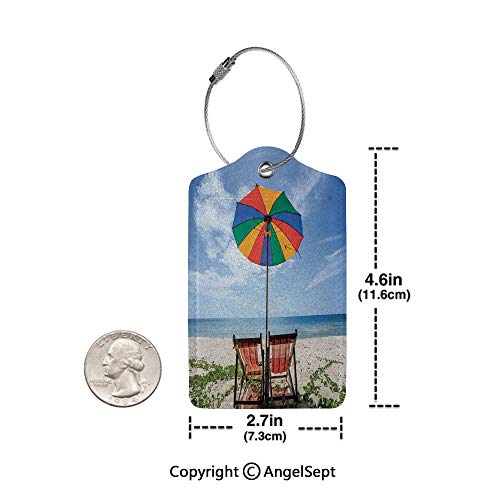 Colorful Unique DIY Printed Luggage Tags,Pair of Chairs and Colorful Umbrella on the Beach Seaside Holiday Travel Image 4 PCS Multicolor,for Bags Backpacks, Suitcases, and Golf Bags