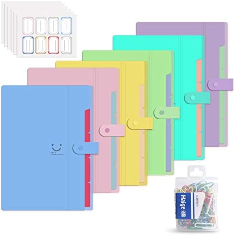 6 Pack Plastic Expanding File Folder 5 Pocket,Accordion Document ...