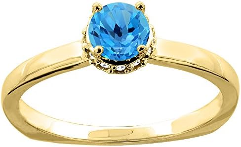 10K Yellow Gold Genuine Blue Topaz Solitaire Engagement Ring Round 4mm Diamond Accent size 9.5