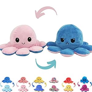 babaPLUSH Octopus Reversible Plushie Plush Emotion Mood Octopus Toy Flip Moody Happy Sad Angry Inside Out (Pink-Blue)