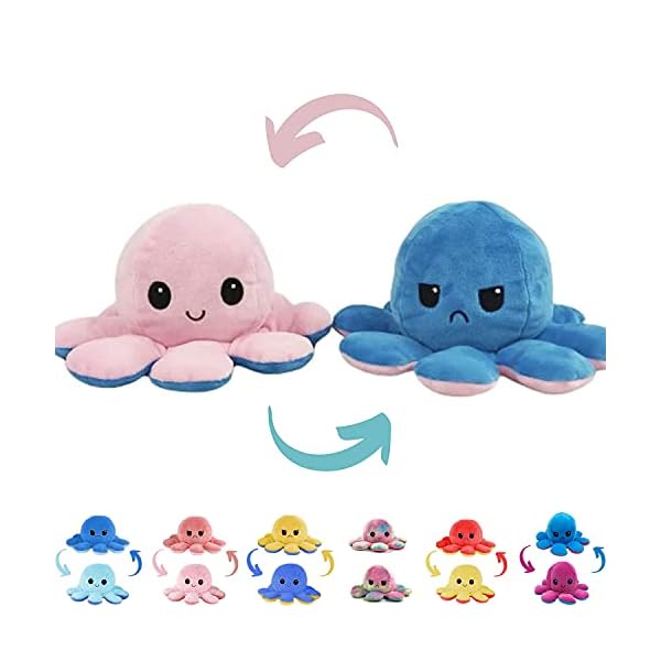 babaPLUSH Octopus Reversible Plushie Plush Emotion Mood Octopus Toy Flip Moody Happy Sad Angry Inside Out (Pink-Blue)