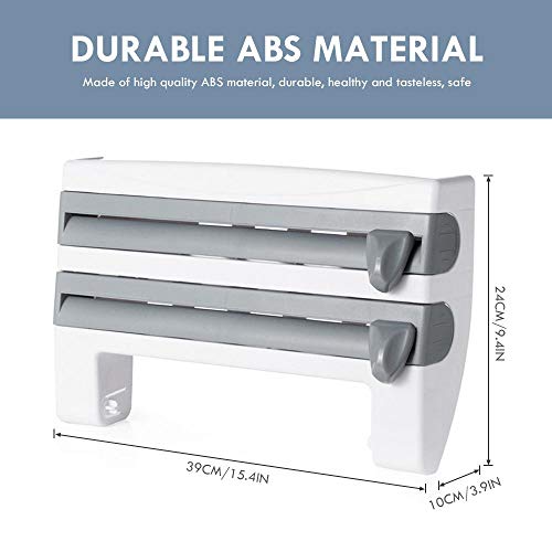 Goglor Wall-Mounted Paper Towel Holder with Shelf Adhesive Wall Mount 4-in-1 Plastic Wrap and Foil Dispenser with Spice Rack Cling Film Holder for Kitchen Shower Bathroom Organizer Storage