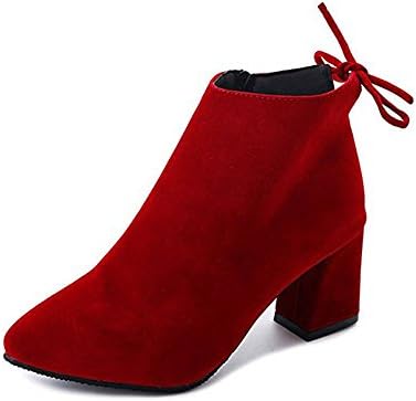 Da Ben Tai Ladies Fashion Pointed High-Heeled Boots Suede Leather Boots With Thick (11B(M)US, Red)