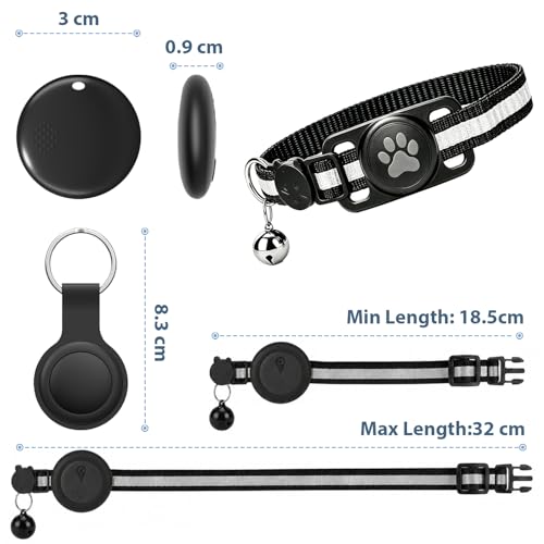 Dog Tracker with no Monthly Fees - 2026 Smart Mini Cat Tracker Collar, Compatible with iOS/Android, Real Time Location & Anti Loss Cat GPS Tracker, Waterproof Elastic Collar Included (Black)