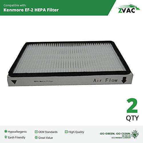 2 Kenmore EF2 /EF-2 HEPA Filters Replaces # 86880, 610445 Fits Many Kenmore Ultra Care and Whispertone By ZVac Only From Go Vacuum