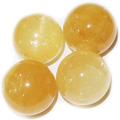 FairyBells Kart Energised Calcite - Citrine Ball (Set of 4) 85 to 100 gms / 3.3 Ounce each Yellow