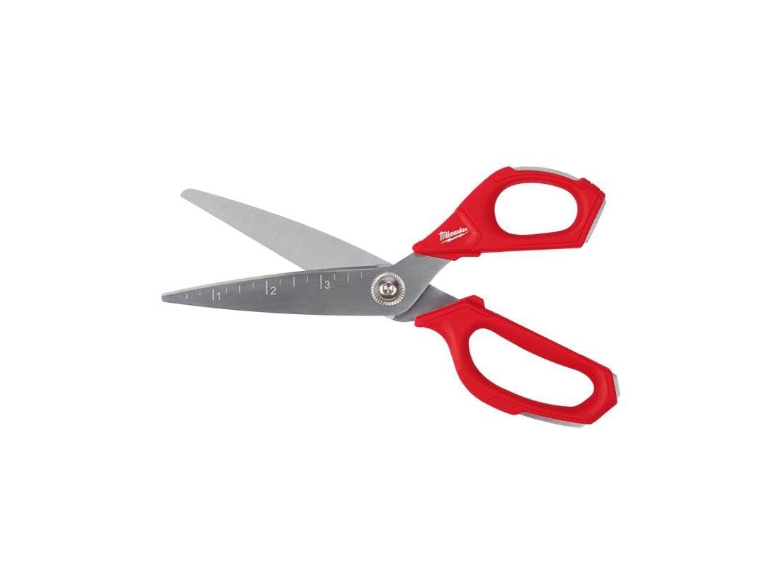 Milwaukee 48-22-4041 Iron Carbide Core Large-Looped Straight Jobsite Scissors w/ Onboard Ruler Markings and Index Finger Groove