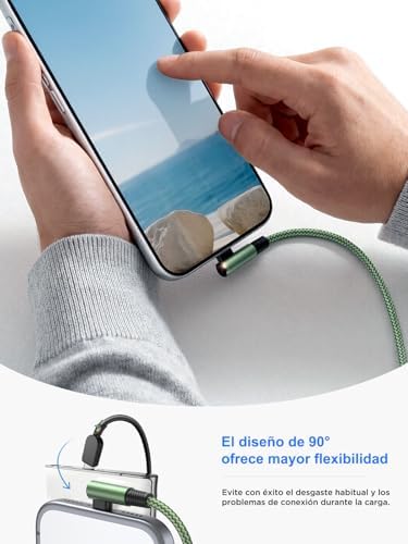 Cabo de carregamento rápido USB C, 3 pacotes 2M USB C para USB C PD3.0 Cabo de nylon USB tipo C 90 graus para iPhone 17 Pro Max Air 16 15, Galaxy S25 S24, iPad, MacBook, Pixel 10 9