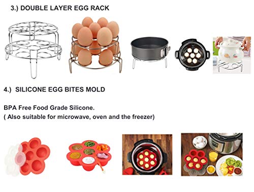 Premium Instant Pot Accessories Set – 7 Pieces Value Pack – Fits 5, 6, 8 QT InstantPot. Steamer Basket, Springform Pan, Egg Rack, Silicone Egg Bites Mold, Bowl Clip, Tong and Silicone Gloves