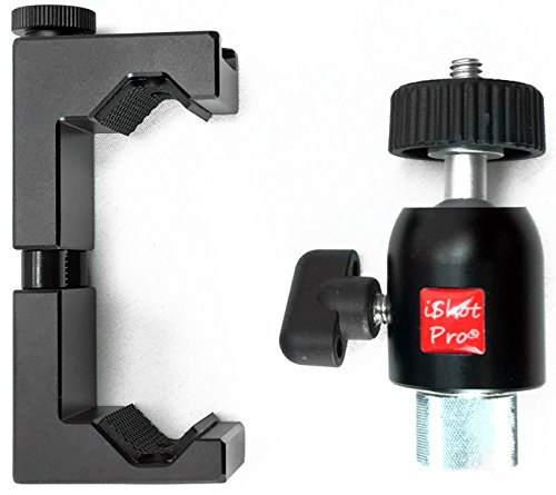 iShot Pro SecureGrip Metal iPhone Universal Smartphone Mic Music Tripod Stand Mount + 360° Swivel Ball Head + 1/4" to 5/8" Bushing Reducer Converter - Compatible with iPhone & Smartphone 2.5 to 3.6"