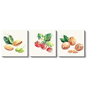 Canvas Wall Art Plants and Fruits Painting Artwork for Home Prints Framed - 12"x12"x3 Panels