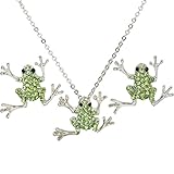 Heirloom Finds Adorable Green Tree Frog Crystal Pendant Earring Set