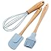 Spring Chef Spatula, Pastry Brush & Whisk, Silicone Set with Beechwood Handle, Blue