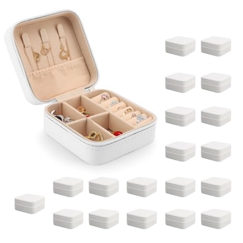 MEKOTRIN Caja Organizador de Joyero, Joyero Pequeño de 20 Piezas, Alajero de Viaje PU para Mujer, Estuche Portátil para Dama de Anillos Pendientes Collares(Blanco)