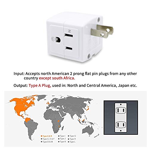 SYCON Adapter Outlet Extender, 2Prong to 3Prong Mini Wall Plug, Multi