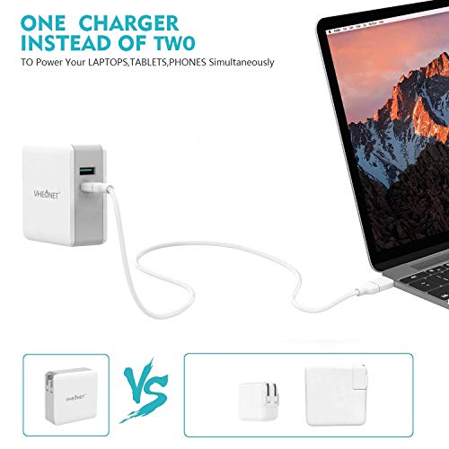 Quick Charge 3.0 USB C Charger 2-Port 45W PD Wall Charger Travel Adapter with Foldable Plug for MacBook, iPhone Xs/XS Max/XR, Samsung Galaxy S8 / S8+ / Note8 and More (White)
