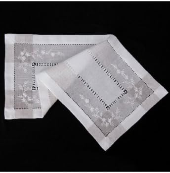 Table Runner- Tablecloth - white embroidery auf hemstitch / linen style