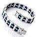 INBLUE Men's Stainless Steel Rubber Bracelet Link Wrist Silver Tone Blue Rectangular