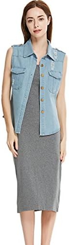 Hole Cowboy Shawl Coat Female Summer Korean Students Wild Short Paragraph Vest Cardigan OuterwearQ15129 Light blue M