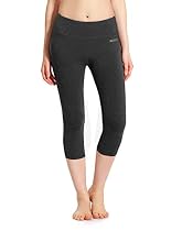 Baleaf Women's Yoga Capri Legging Inner Pocket Non See-through Charcoal Gray Size XS