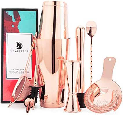 Boston Cocktail Shaker Set Bartender Kit Rose Gold Bar Set, 9 Pcs Barware Gift Set, 18oz & 28oz Shaker Tins, Cocktail Strainer Set, Japanese Jigger, Muddler, Bar Spoon & Liquor Pourers
