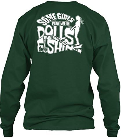 Tee Bon Some Girls Play With Dolls T Shirt, Real Girls Go Fishing T Shirt Long (S,Forest)