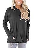 ROSKIKI Women's Casual Round Neck Pockets Long Sleeve Pullover Sweatshirt T Shirt Tops Tunics
