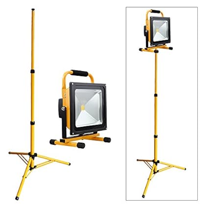 VINGO® 50W Kaltweiß LED Akku Fluter Handlampe Baustrahler Arbeitsleuchte Gelb mit Stativ