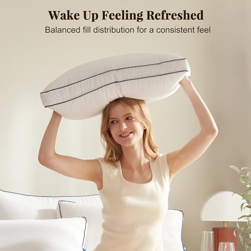 Cosybay Goose Feather and Down Pillows Queen Size Set of 2, Luxury Hotel Collection Bed Pillows for Sleeping, 600 Thread Count Cover, Gusseted Design, Medium Firm, Soft Support, White, 20x30 Inch