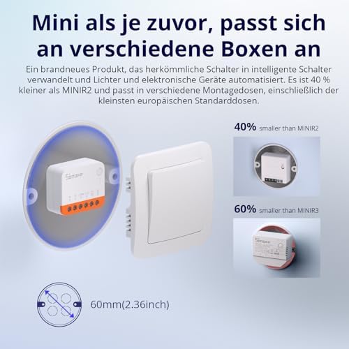 MINIR4 WiFi Smart Schalter 2 Wege - Wlan Lichtschalter mit Timing-Funktion, Relay Split Mode, 2.4G WiFi, Funktioniert mit Alexa, Google Home Assistant, Fernbedienung über eWeLink App