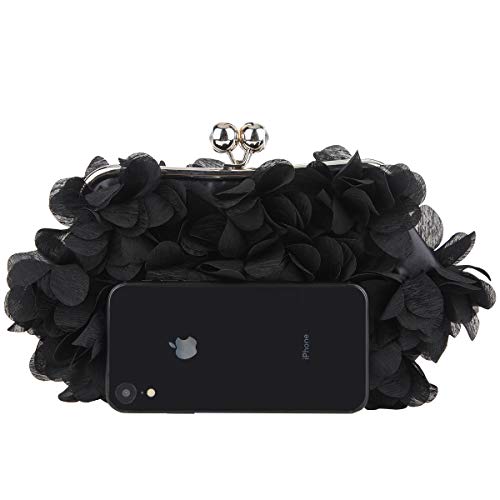 Fawziya Floral Clutch Purses For Women Satin Evening Bag-Black