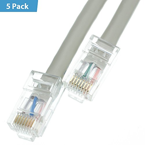 5 Pack - Plenum Cat5e Gray Ethernet Patch Cable, CMP, 24 AWG, Bootless, 50 foot - Unlimited Slim Run Bulk Shielded Double Flat Booted Connecter Lan Network Wire