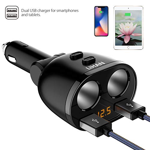 Car Charger Power Adapter,2 Socket Cigarette Lighter with Dual USB Port,Compatible for iPhone X 8 7 6s 6 Plus, iPad, Galaxy, Google, Motorola, LG, Nexus, HTC and More