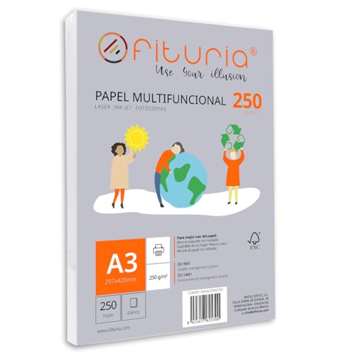 A3 250 g Ream of Paper with 250 White Sheets, Multifunctional Paper for School and Business Use Ideal for Laser, Inkjet or Copier Printers - Ofituria